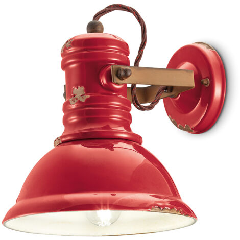 Applique Industrial Ferro E Ceramica Vintage Rosso 1 Luce E27