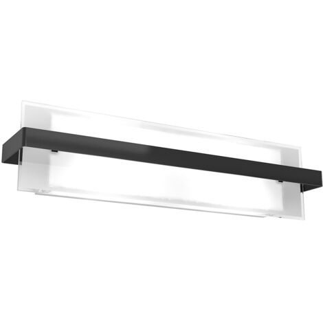 Applique Industrial-Minimal Cross Metallo Nero Vetro Bianco 2 Luci E27 60Cm