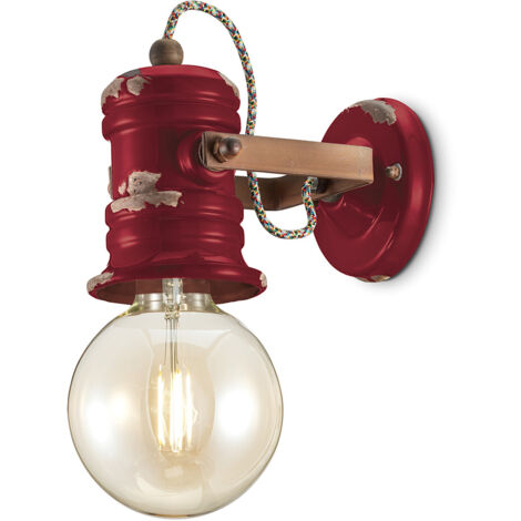 Applique Industrial Minimal Urban Ferro E Ceramica Vintage Bordeaux 1 Luce E27