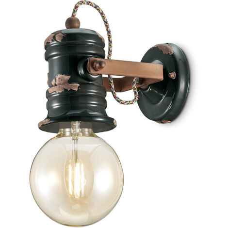 Applique Industrial Minimal Urban Ferro E Ceramica Vintage Nero 1 Luce E27