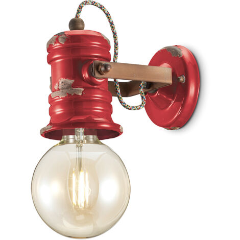 Applique Industrial Minimal Urban Ferro E Ceramica Vintage Rosso 1 Luce E27