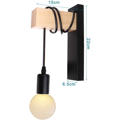 Applique industriale vintage - Lampada retrò da 40W - Metallo nero e legno - Lampada da soffitto o da parete - Design industriale per interni