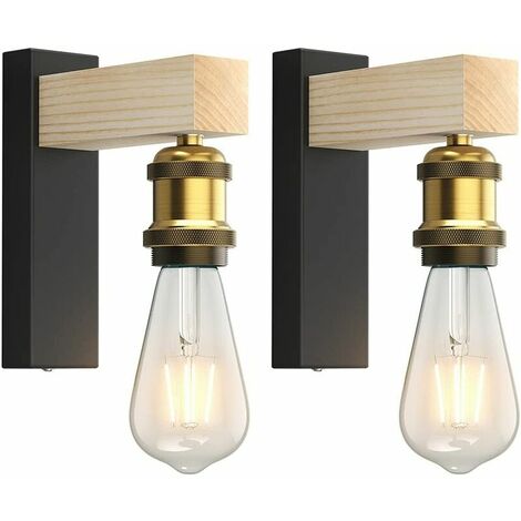 Applique Interieur, Lampe Murale en bois E27 Vintage Rétro Intérieure Applique Murale pour le Couloir Maison de campagne Chambre Salon (Lot de 2) Cisea
