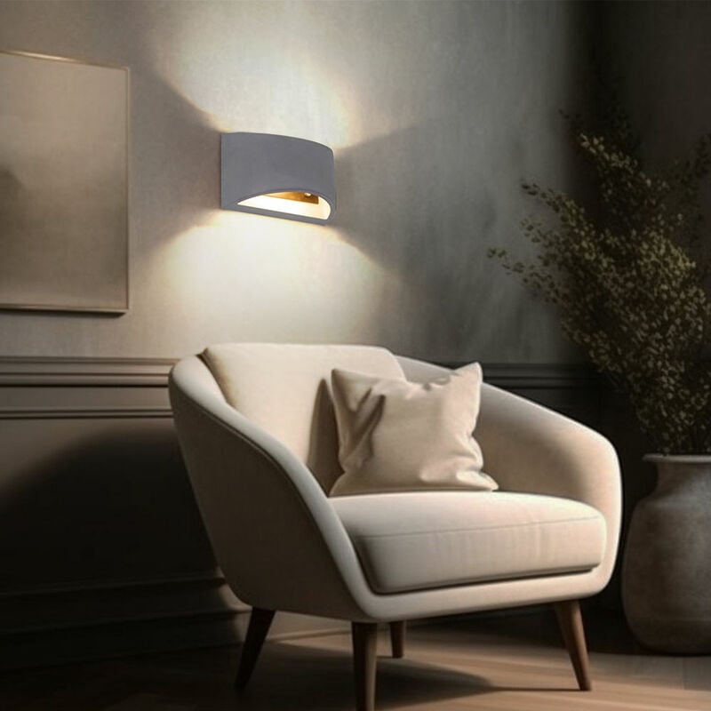 Applique intérieur moderne couloir haut et bas lampe applique béton intérieur cage d'escalier, abat-jour béton arrondi effet lumineux, 1x G9, LxH