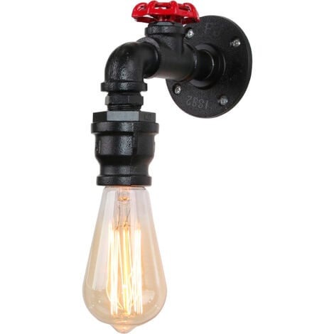 Applique Interno, Industriale Stile Lampada da Parete in Metallo, Creativo Illuminazione Tubo Dell'acqua Steampunk E27 per Camera da Letto Cucina Corridoio (Nero)