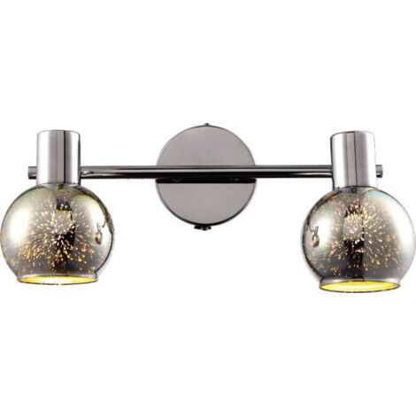 Applique Kaja Galaxy cromata nera 2 luci E14 vetro 3D