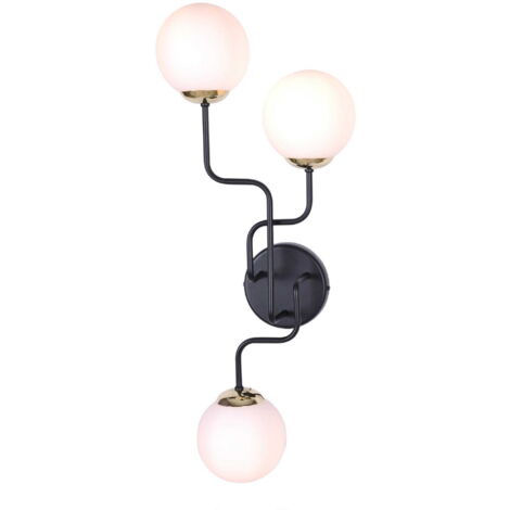 Applique Kaja KARI 3 luci E14 sfere bianche nero oro