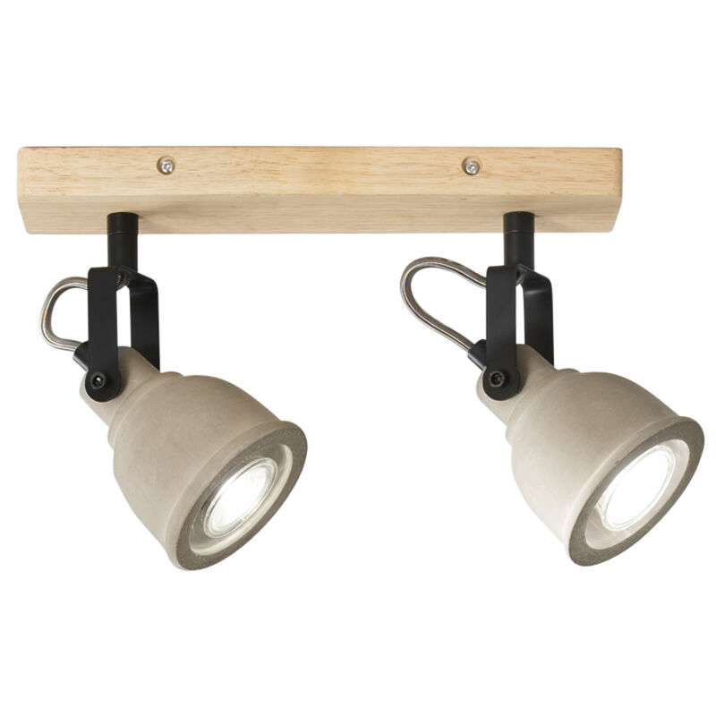 Image of Luce Ambiente E Design - Applique kisa con base in legno e due diffusori in cemento naturale - Grigio