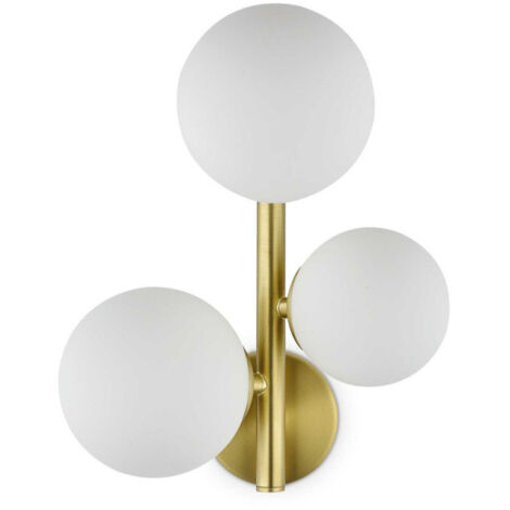 Applique laiton satiné 3 globes verre blanc Perlage