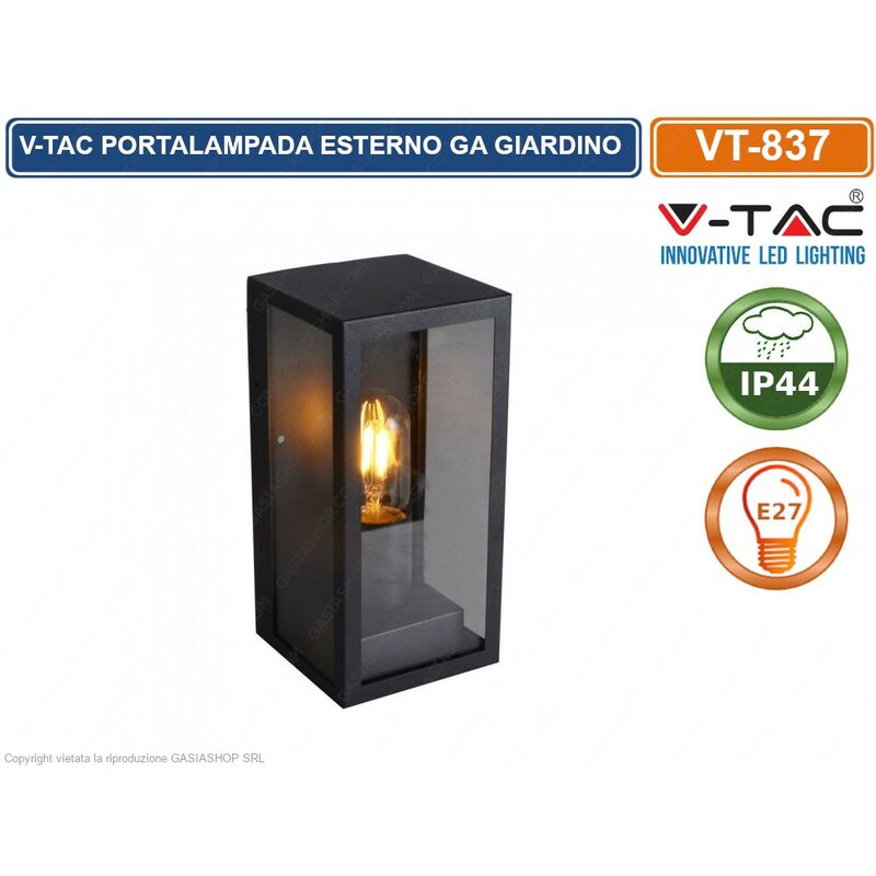 Image of Portalampada da giardino nera wall light E27 con fissaggio a muro V-tac VT-837