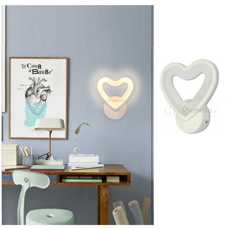 Image of Applique da parete led cuore bianco lampada design moderno luce per cameretta bambini camera bambina calda 3000k