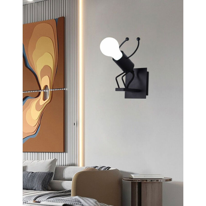 Image of Applique Lampada da parete moderna con attacco E27 forma Omino Nero che salta