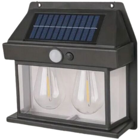 Applique Lampada Doppio LED Parete Esterno Pannello Solare Crepuscolare Vintage