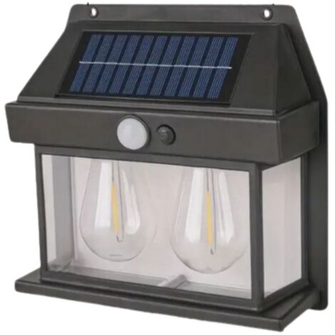 Applique Lampada Doppio LED Parete Esterno Pannello Solare Crepuscolare Vintage