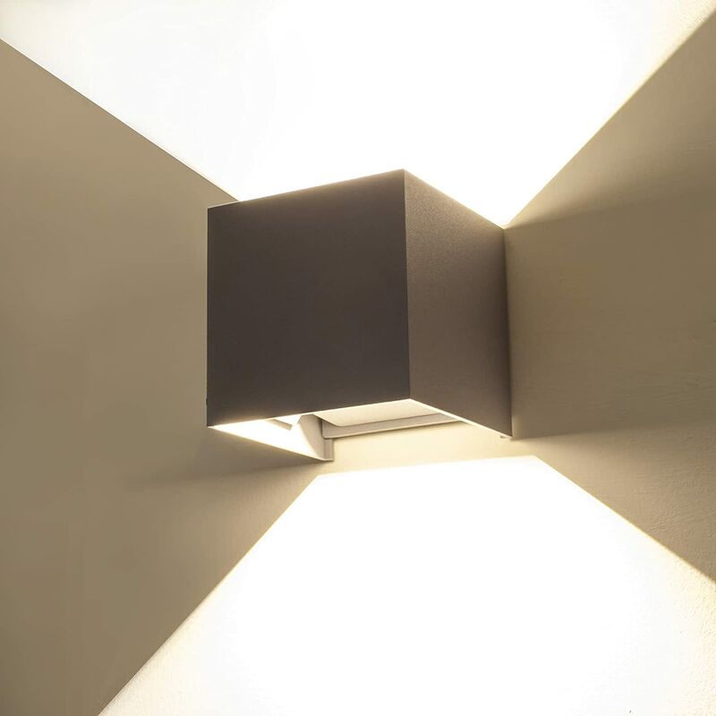 Image of Applique lampada led 12W Grigio per esterni cubo IP65 doppia luce regolabile bianca naturale 4000K