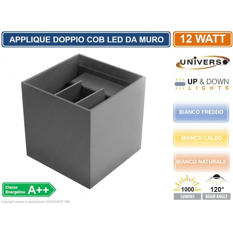 Applique lampada led 12W Grigio per esterni cubo