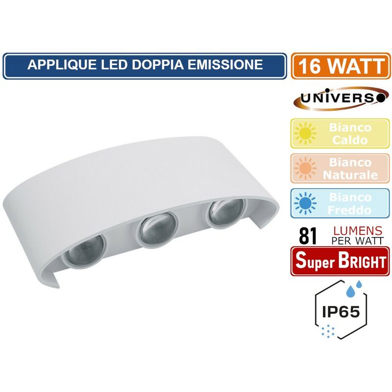 Image of Applique lampada led da muro doppia emissione luminosa 10W wall light bianca con 6 led smd IP65 - Colore Luce: Bianco Freddo