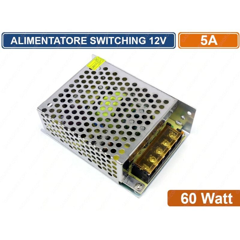 Image of Alimentatore metallico stabilizzato switching con trimmer 220V-12V 5A 60 watt per illuminazione e sistemi di videosorveglianza cctv