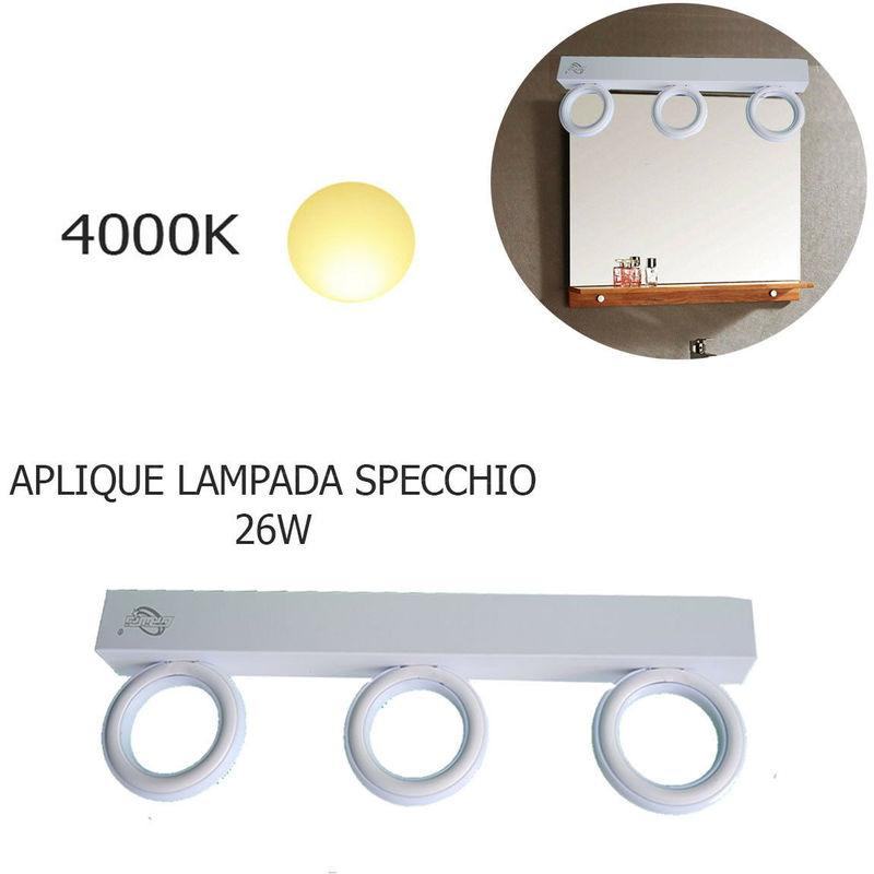 Image of Applique lampada moderno da parete muro specchio 26w bagno 135 led 2835 smd luce luce: bianco naturale 4000k