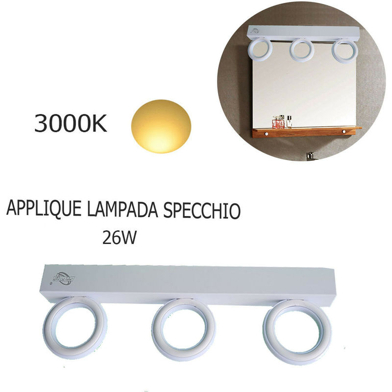 Image of Driwei - Applique lampada moderno da parete muro specchio 26w bagno 135 led 2835 smd luce luce: bianco caldo 3000k