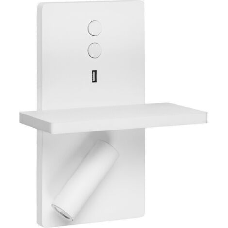 Applique, Lampe de chevet murale avec prise USB E-Lampe Blanc en Metal, Leds C4