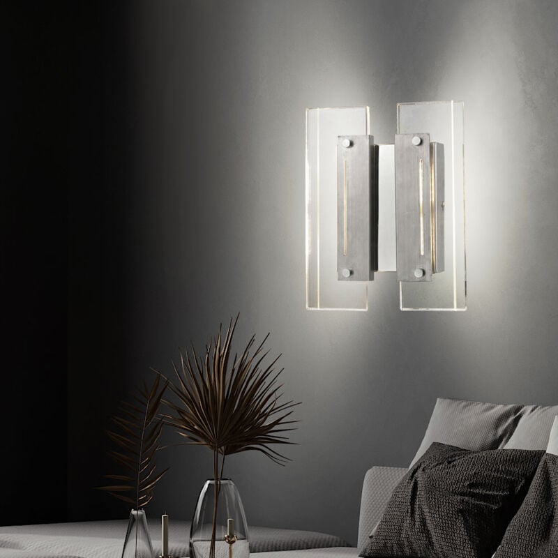 Applique murale d'intérieur chrome argenté Lampe de salon led, métal argenté clair, 4x led 3W 4x 300Lm 3000K, LxH 19,5x24 cm