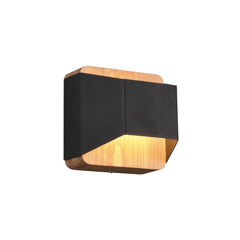 Applique LED à double émission Arino en bois naturel avec bande noire, dimmable avec interrupteur L. 12,2 cm
