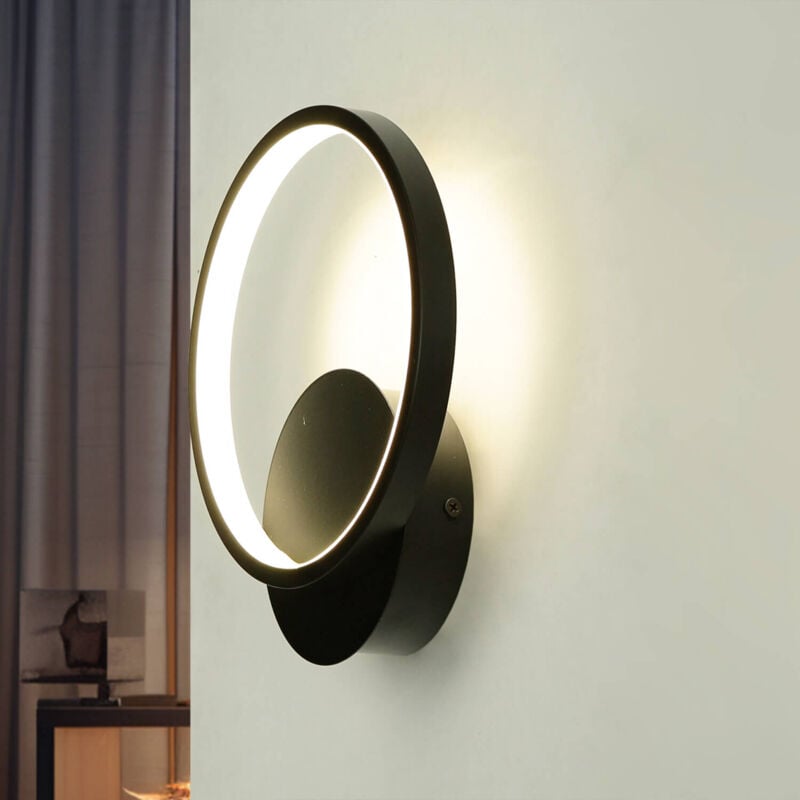 Applique led aluminium 22,5 cm haut noir ronde 4100 k blanc neutre 760 lm