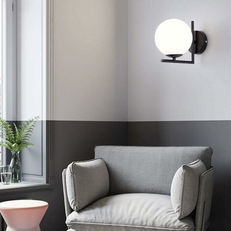 Applique LED, applique boule de verre, E27 applique murale moderne d'intérieur abat-jour en verre lampe de salle de bain sphérique chambre escalier couloir bureau chambre, noir (sans ampoules)
