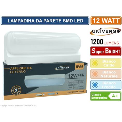 APPLIQUE LED BIANCA 12W LAMPADA IMPERMEABILE IP65 DA PARETE A MURO RETTANGOLARE GIARDINO INGRESSO 230V LUCE CALDA 3000K - NATURALE 4000K - FREDDA 6500K - Colore Luce: Bianco Naturale