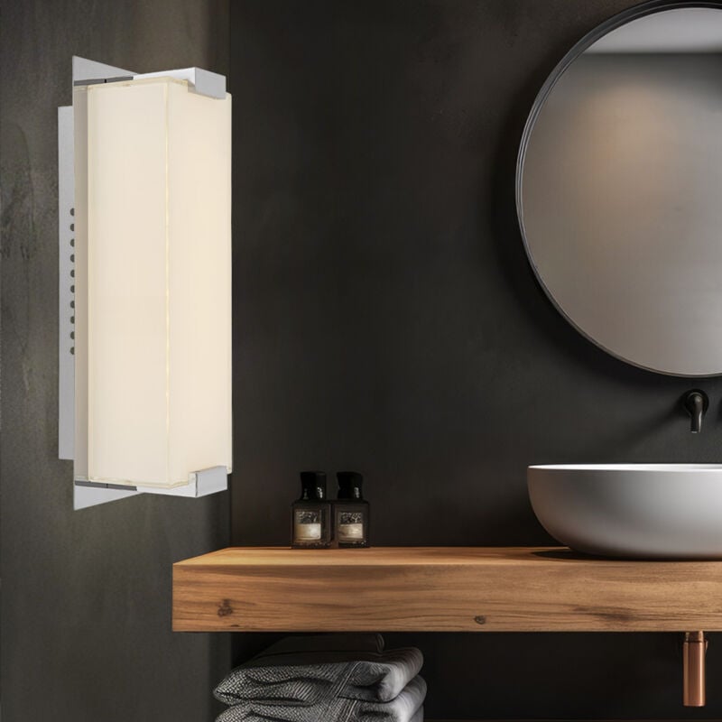 Applique led couloir lampe Escalier lampe Chrome applique chambre, verre dépoli. 6W 470lm blanc chaud, LxH 11x28 m