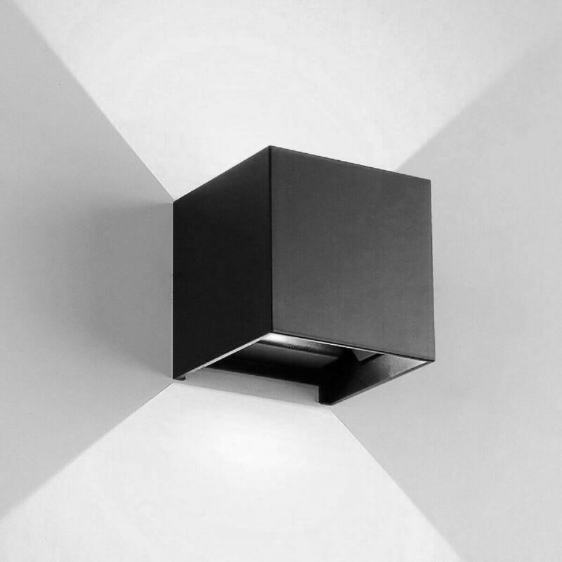 Image of Applique lampada da parete muro design moderno con led cob cubo 6w nero a luce bianca fredda 6500K