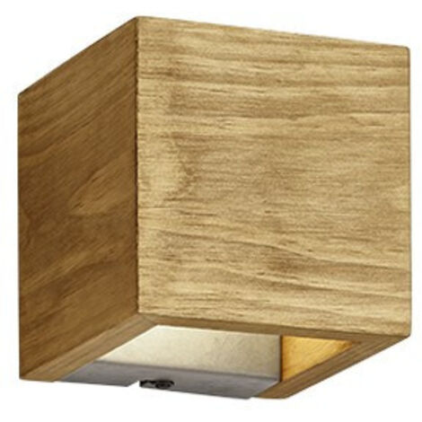 Applique LED cubo bi-emissione, legno, 11x11 cm, Brad