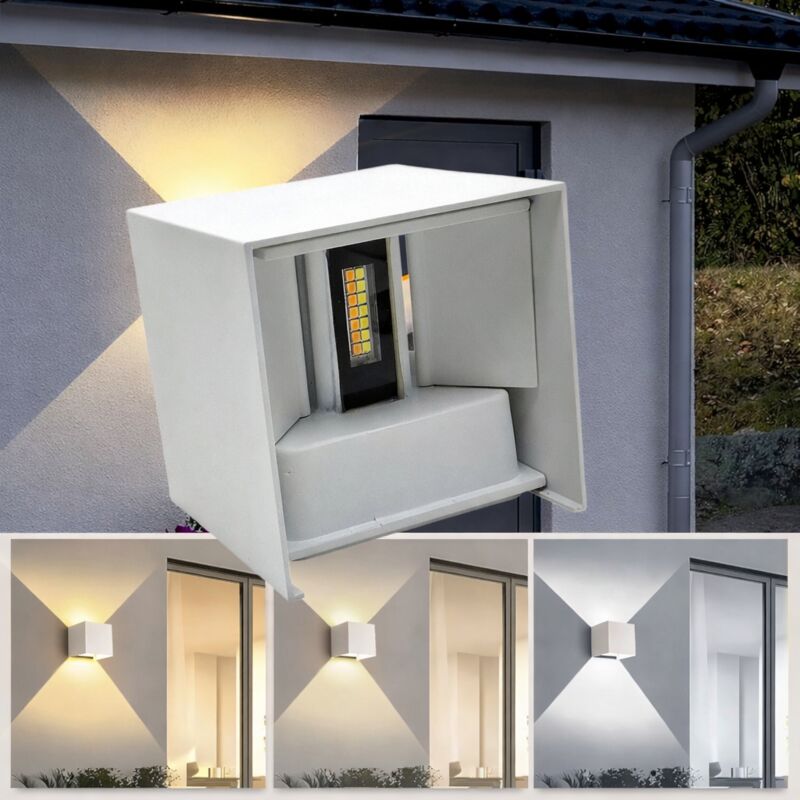 Applique LED cubo bianco 12 watt da parete interno esterno IP65 luce regolabile up down design moderno con switch CCT 3000K 4000K 6500K