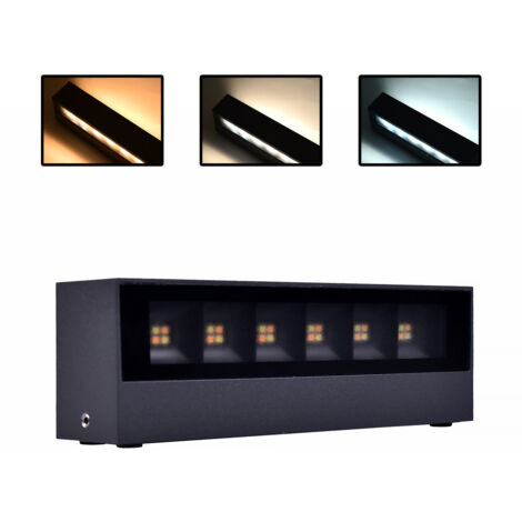 APPLIQUE LED DA ESTERNO 14W CON CCT SWITCH 3 TEMPERARURE COLORE - IP65 DESIGN RETTANGOLARE IN ALLUMINIO E VETRO