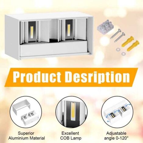 Applique LED da parete 24W per uso interno/esterno, fascio luminoso regolabile verso l'alto e verso il basso, applique 3000K, IP65