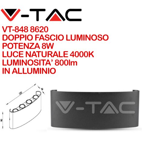 Applique Led Da Parete 8W Neutro 4000K Carcassa Nera Doppio Illuminazione Up-Down IP54 SKU-218620