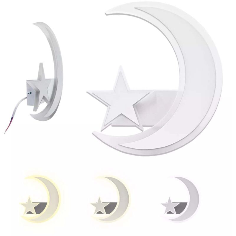 Applique LED da Parete Luna e Stella, 11W, 3 Colori, Design Moderno