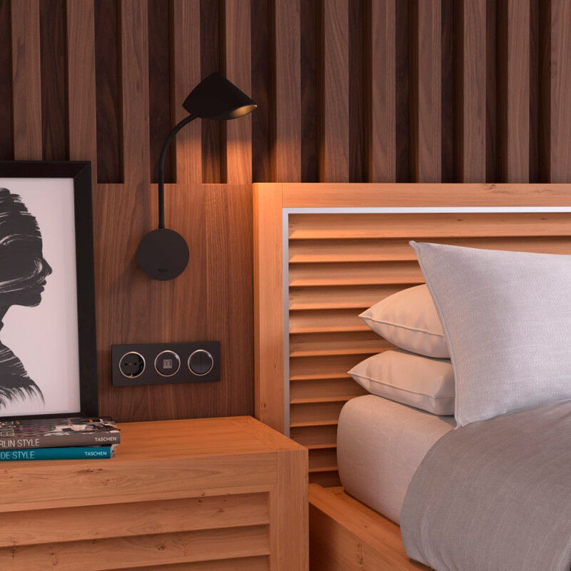 Applique Led De Chevet Noire Avec Interrupteur Ago