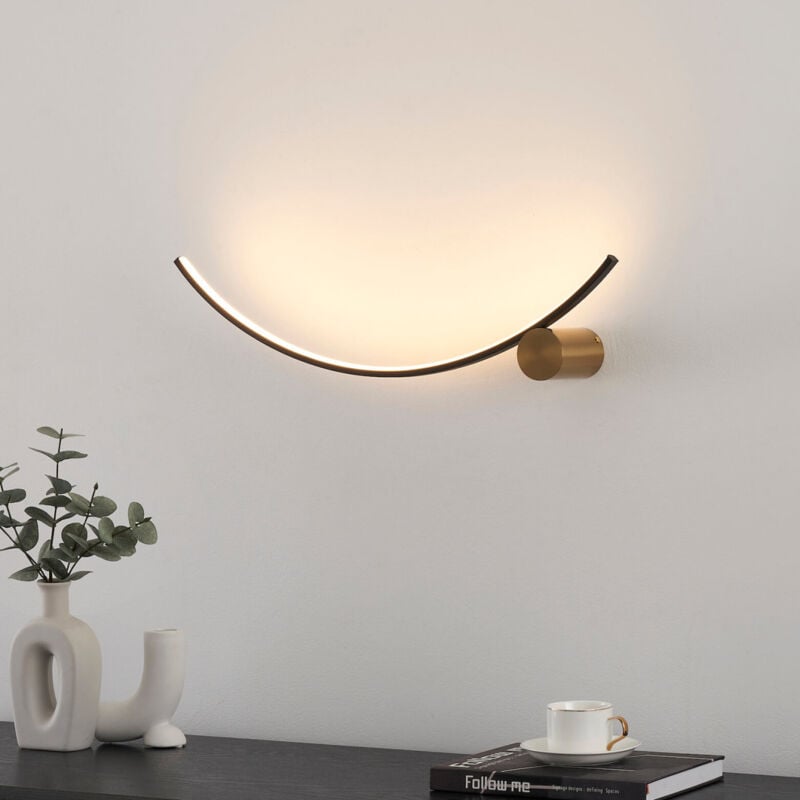 Kosilum - Applique led demi cercle noir support laiton - Curva
