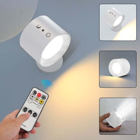 Applique LED double face avec télécommande, appliques murales à piles, commande tactile, 3 températures, USB, rechargeable, spots muraux, rotation 360°, pour salon (1 pièce noir) [Classe énergétique