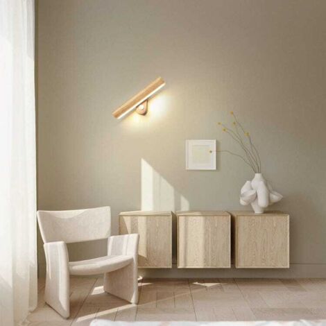 Applique LED in legno con interruttore, girevole a 360°, lampada da letto 6W bianco caldo/bianco freddo/bianco naturale 3 in 1 commutabile, 32,5 cm