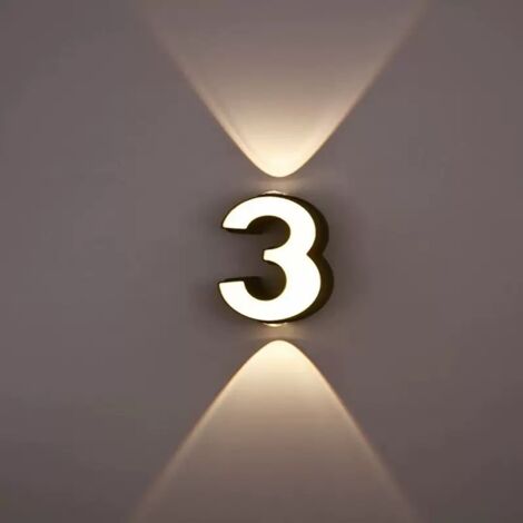 Applique LED LED numéro de maison 3, applique murale moderne extérieure avec lumière Up et Down, IP65 étanche, blanc chaud, pour façade et entrée