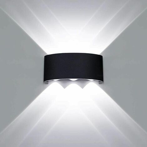 Applique Led Luce Bianca 6500k Lampada 16 W 6 Cob Da Parete Esterno Interno Nero