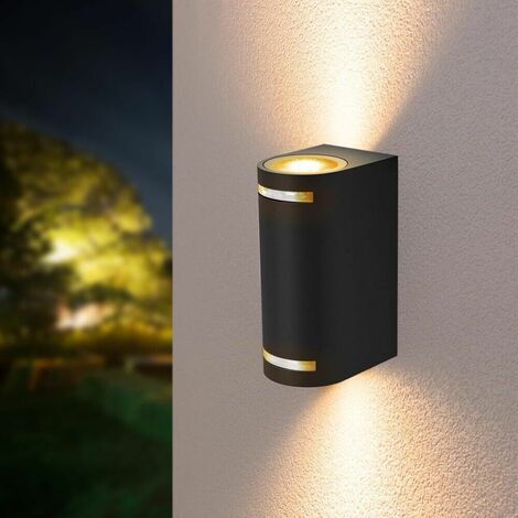 Applique Led Luce Calda Lampada Da Parete Muro 2 X Faretto 8 W Gu10 Ip54 Nero