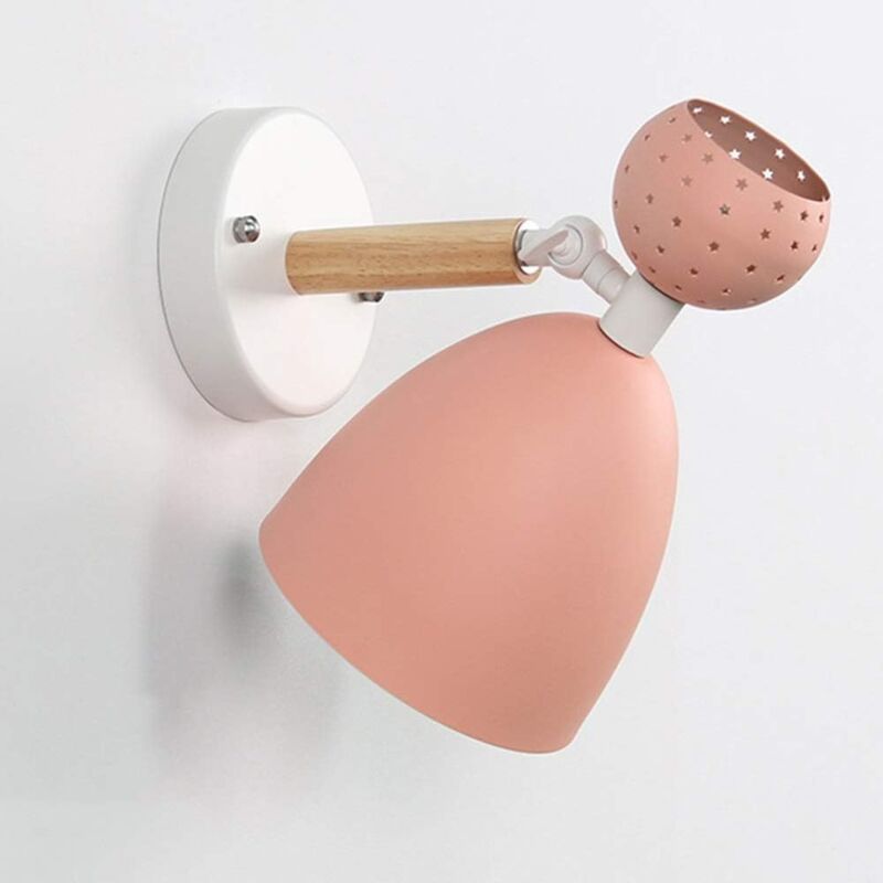 Applique LED Macaron Rose pour Enfants avec Lumière 3-8 m² Lampe de Chevet en Fer en Bois