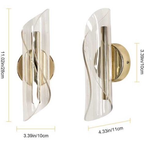 Applique LED moderna color oro da 16 W, luce regolabile 3000-6500 K, acrilico trasparente, illuminazione da parete per camera da letto, 28 x 10 x 11 cm
