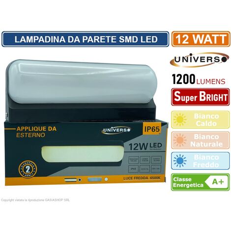 APPLIQUE LED NERA 12W LAMPADA IMPERMEABILE IP65 DA PARETE A MURO RETTANGOLARE GIARDINO INGRESSO 230V LUCE CALDA 3000K - NATURALE 4000K - FREDDA 6500K - Colore Luce: Bianco Naturale