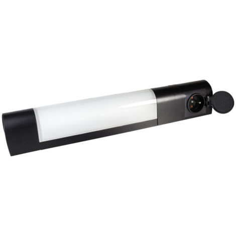 Applique LED + prise noir 7W, 500 lm, IP21, 4000K, interrupteur on/off, bornier intégré, garantie 5 ans - Tibelec