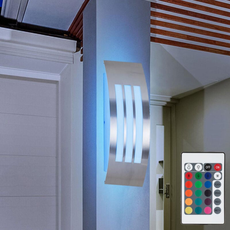 Applique murale d'extérieur dimmable avec télécommande lampe de façade applique argentée lampe de jardin led lampe de terrasse, changement de couleur